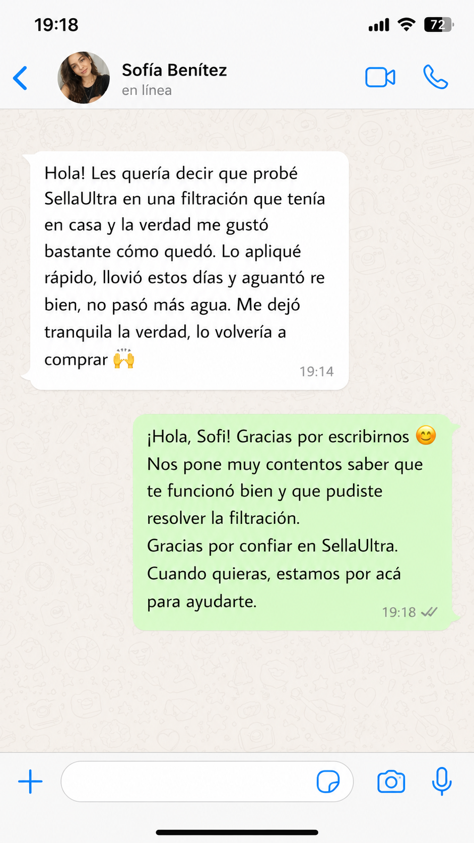 Opini&oacute;n real de cliente por WhatsApp 6